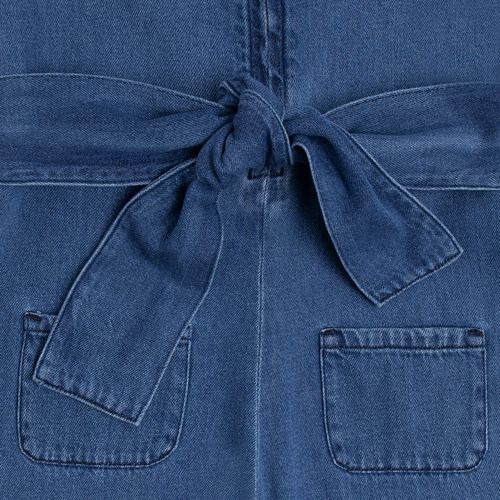 Macacão Jeans Infantil Feminino com Cinto Pantacourt - AZUL MARINHO