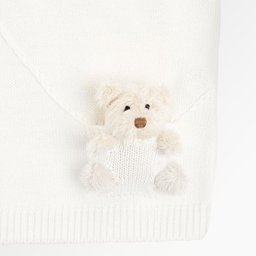 Blusa Tricot de Bebê Unissex Manga Longa com Ursinho no Bolso - NATURAL