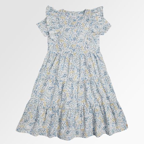 Vestido Infantil Feminino Algodão Egípcio Midi Estampa Caleidoscópio - AZUL