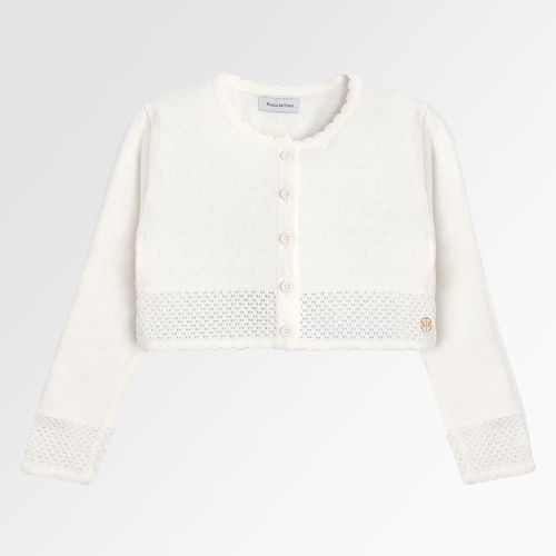 Bolero Tricot Infantil Feminino Rendado com Textura - OFF WHITE