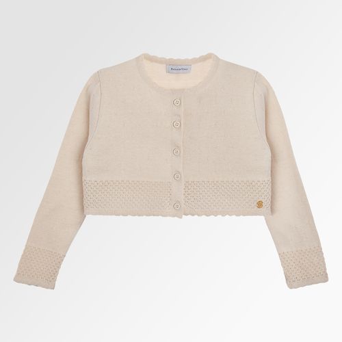 Bolero Tricot Infantil Feminino Rendado com Textura - BEGE NINIVE