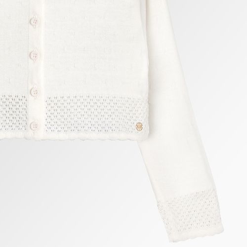 Bolero Tricot Infantil Feminino Rendado com Textura - OFF WHITE