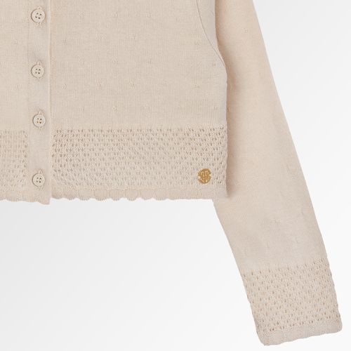 Bolero Tricot Infantil Feminino Rendado com Textura - BEGE NINIVE