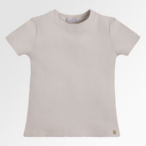 Camiseta Infantil Feminina Manga Curta Canelada - BEGE