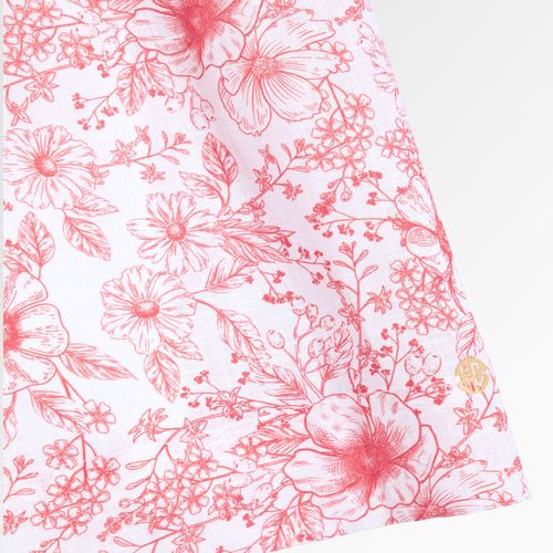 Vestido Infantil Feminino Puro Linho Estampa Floral - VERMELHO