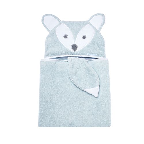Toalha de Banho de Bebê com Capuz Algodão Egípcio Raposa - AZUL