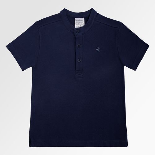 Camiseta Bata Infantil Masculina Manga Curta Piquet - AZUL MARINHO
