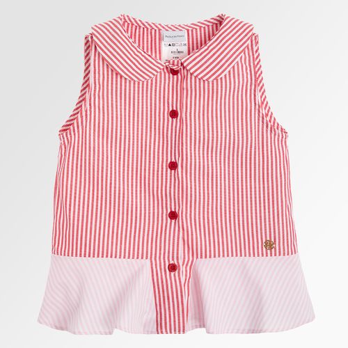 Bata Infantil Feminina Manga Curta Listrada Color com Babados - VERMELHO