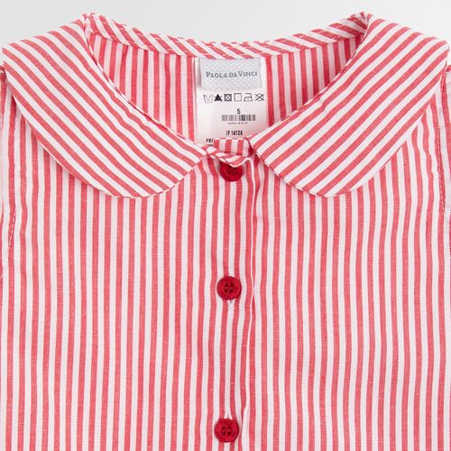 Bata Infantil Feminina Manga Curta Listrada Color com Babados - VERMELHO