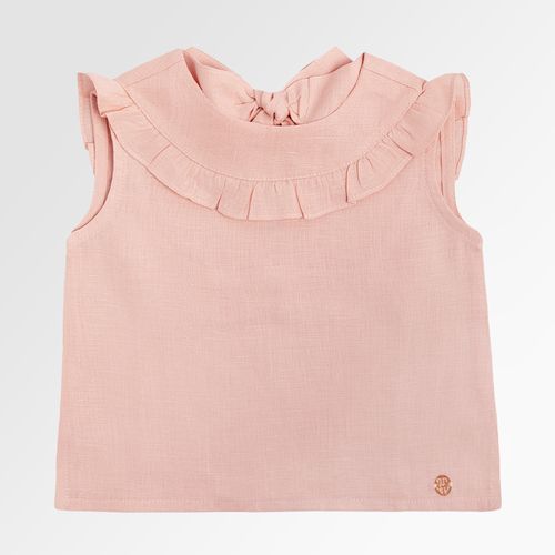 Bata de Bebê Feminina Manga Curta Puro Linho com Laço - ROSA