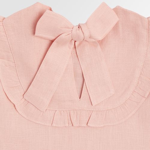 Bata de Bebê Feminina Manga Curta Puro Linho com Laço - ROSA