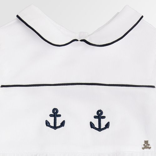 Romper de Bebê Masculino Fustão com Bordado Âncora - BRANCO