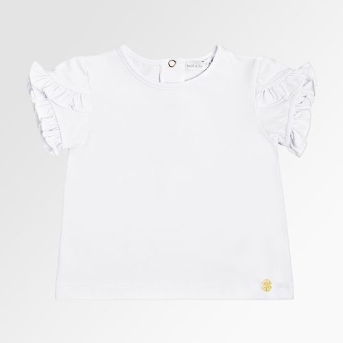 Blusa de Bebê Feminina Manga Curta Cotton com Babados - BRANCO