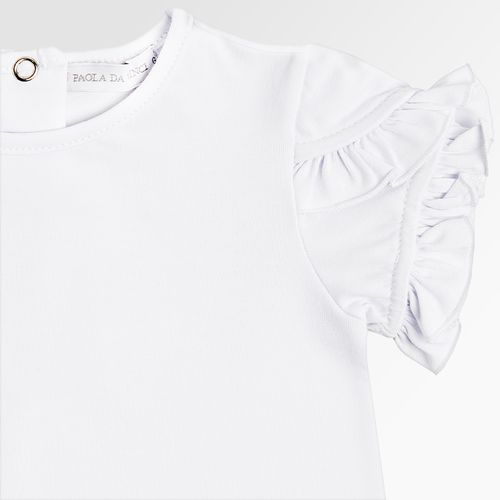 Blusa de Bebê Feminina Manga Curta Cotton com Babados - BRANCO