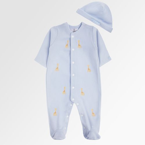 Macacão de Bebê Masculino Longo Microsoft Bordado Girafas - AZUL BEBE