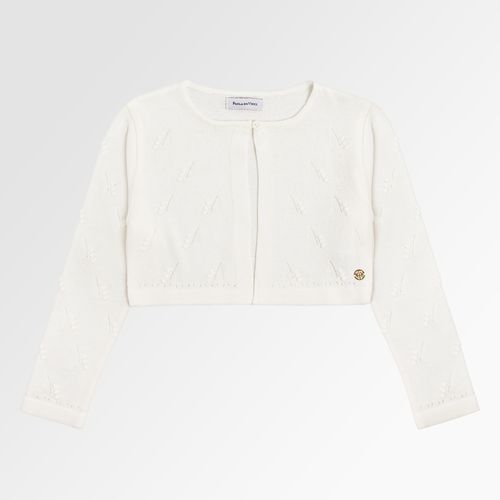 Bolero Tricot Infantil Feminino Ponto Pipoca - OFF WHITE