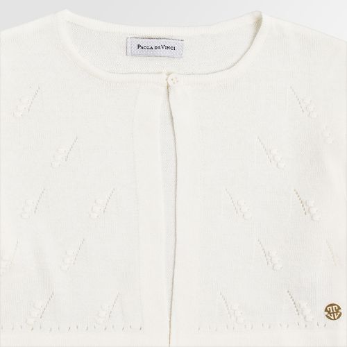 Bolero Tricot Infantil Feminino Ponto Pipoca - OFF WHITE
