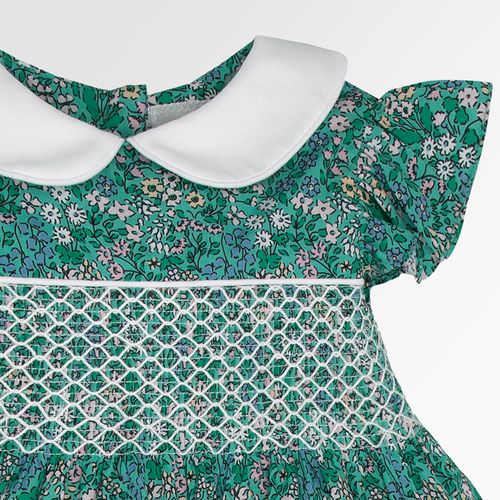 Vestido de Bebê Feminino Algodão Egípcio Ponto Smock Estampa Picnic - VERDE