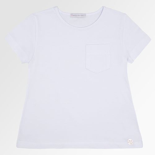 Camiseta Infantil Feminina Manga Curta Cotton com Bolso - BRANCO