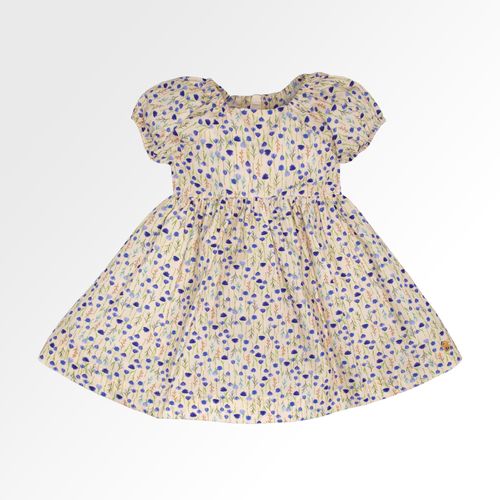 Vestido de Bebê Feminino Algodão Egípcio Estampa Tulipas - BEGE