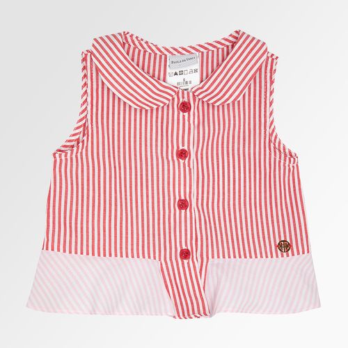 Bata de Bebê Feminina Manga Curta Listrada Color com Babados - VERMELHO