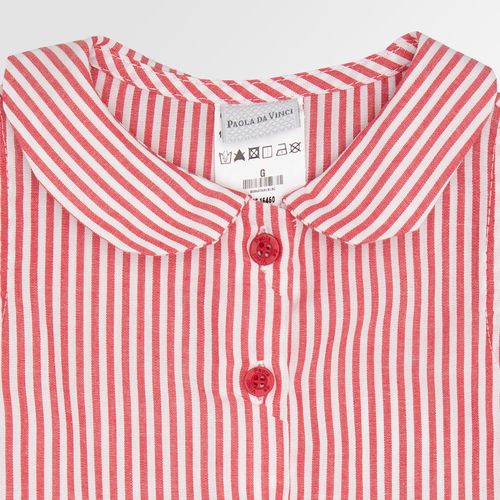 Bata de Bebê Feminina Manga Curta Listrada Color com Babados - VERMELHO