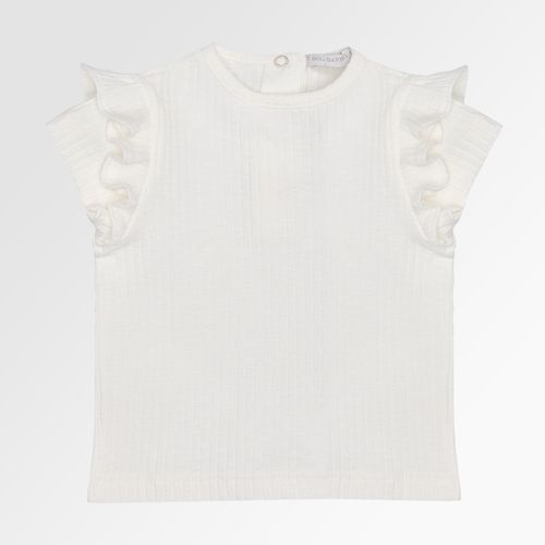 Blusa de Bebê Feminina Manga Curta Canelada Crispy com Babados - OFF WHITE
