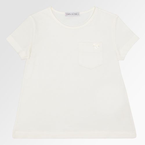 Camiseta Infantil Feminina Manga Curta Cotton com Bolso - OFF WHITE