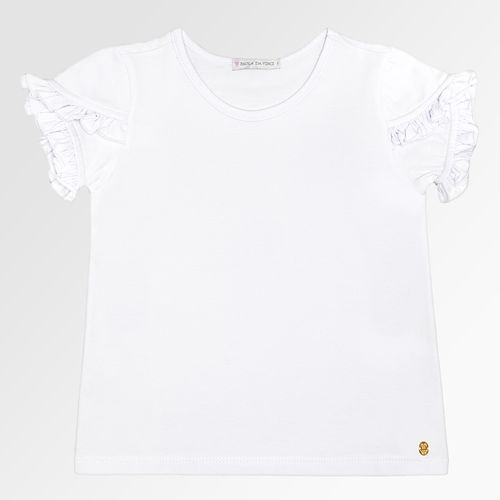 Blusa Infantil Feminina Manga Curta Cotton com Babados - BRANCO