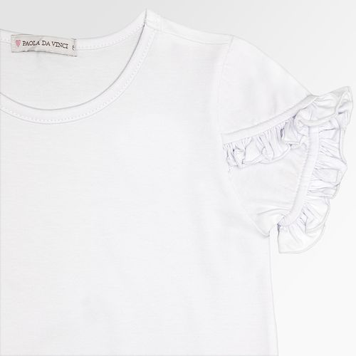 Blusa Infantil Feminina Manga Curta Cotton com Babados - BRANCO