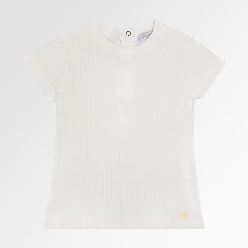 Camiseta de Bebê Feminina Manga Curta Canelada - BRANCO
