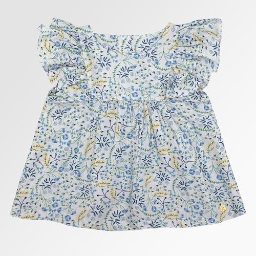 Bata Infantil Feminina Manga Curta Algodão Egípcio Estampa Caleidoscópio - AZUL