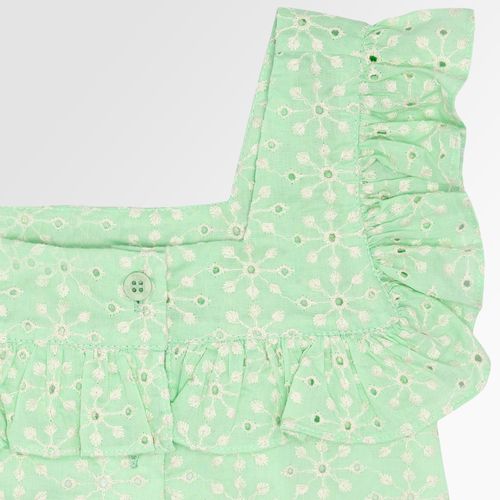 Bata Infantil Feminina Manga Curta Laise Bordado Margaridas - VERDE