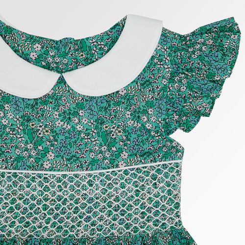 Vestido Infantil Feminino Algodão Egípcio Ponto Smock Estampa Picnic - VERDE