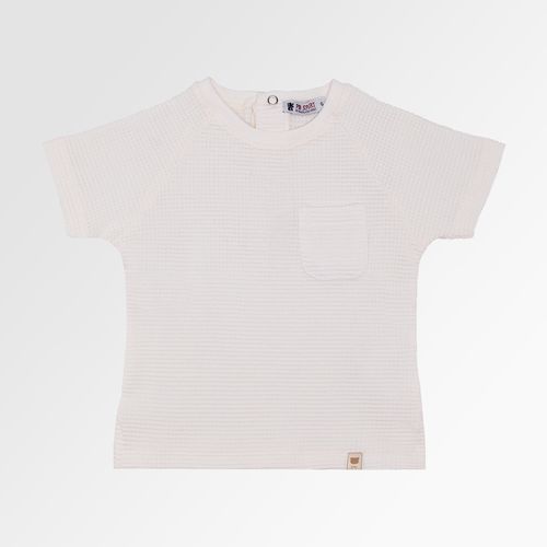 Camiseta de Bebê Masculina Manga Curta Raglan Malha Waffle - OFF WHITE