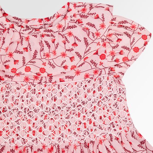 Vestido de Bebê Feminino Algodão Egípcio Ponto Smock Estampa Artsy - ROSA
