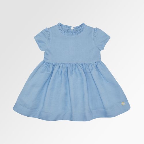 Vestido de Bebê Feminino Linen Fresh com Babadinhos - AZUL