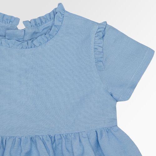 Vestido de Bebê Feminino Linen Fresh com Babadinhos - AZUL