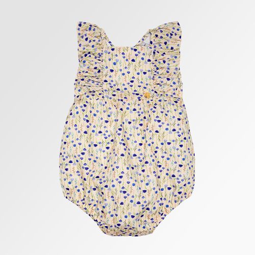 Romper de Bebê Feminino Algodão Egípcio Estampa Tulipas - BEGE