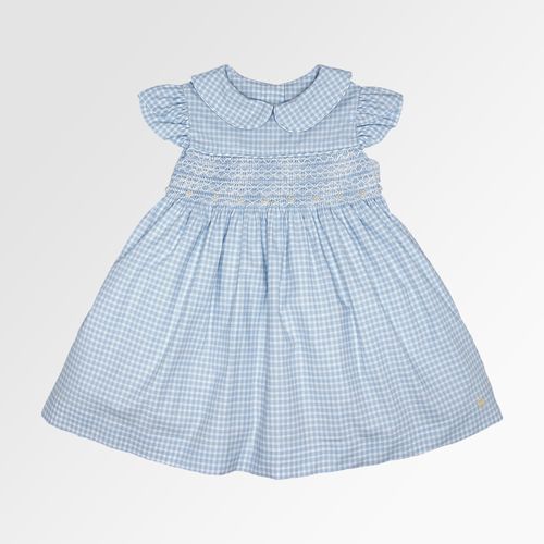 Vestido de Bebê Feminino Ponto Smock Xadrez - AZUL BEBE