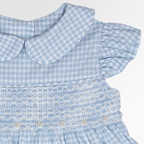 Vestido de Bebê Feminino Ponto Smock Xadrez - AZUL BEBE