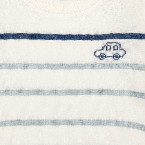 Blusa Tricot de Bebê Masculina Manga Longa Jacquard Carros - OFF WHITE