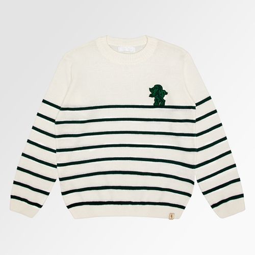 Blusa Tricot Infantil Masculina Listrada Leão Aplicado - OFF WHITE