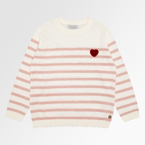 Blusa Tricot Infantil Feminina Manga Longa Listrada com Coração - OFF WHITE