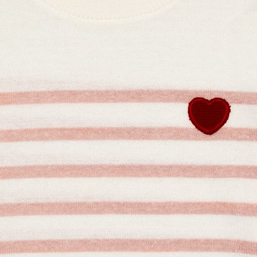 Blusa Tricot Infantil Feminina Manga Longa Listrada com Coração - OFF WHITE