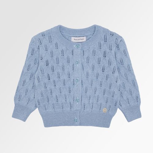 Cardigan de Bebê Feminino Tricot Rendado Folhas - AZUL ANDES