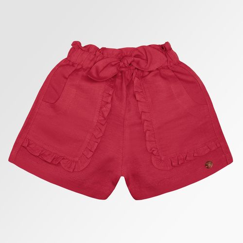 Shorts Infantil Feminino Linen Fresh com Babados - VERMELHO