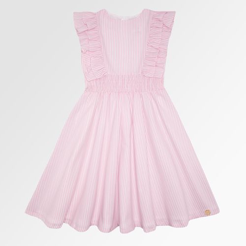 Vestido Infantil Feminino Listrado Color com Lastex - ROSA