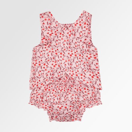 Conjunto de Bebê Feminino Oxfordine Estampa Artsy com Babados - ROSA