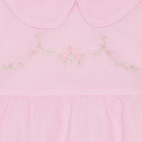 Romper de Bebê Feminino Cambraia de Linho com Bordado Rococó - ROSA BEBE